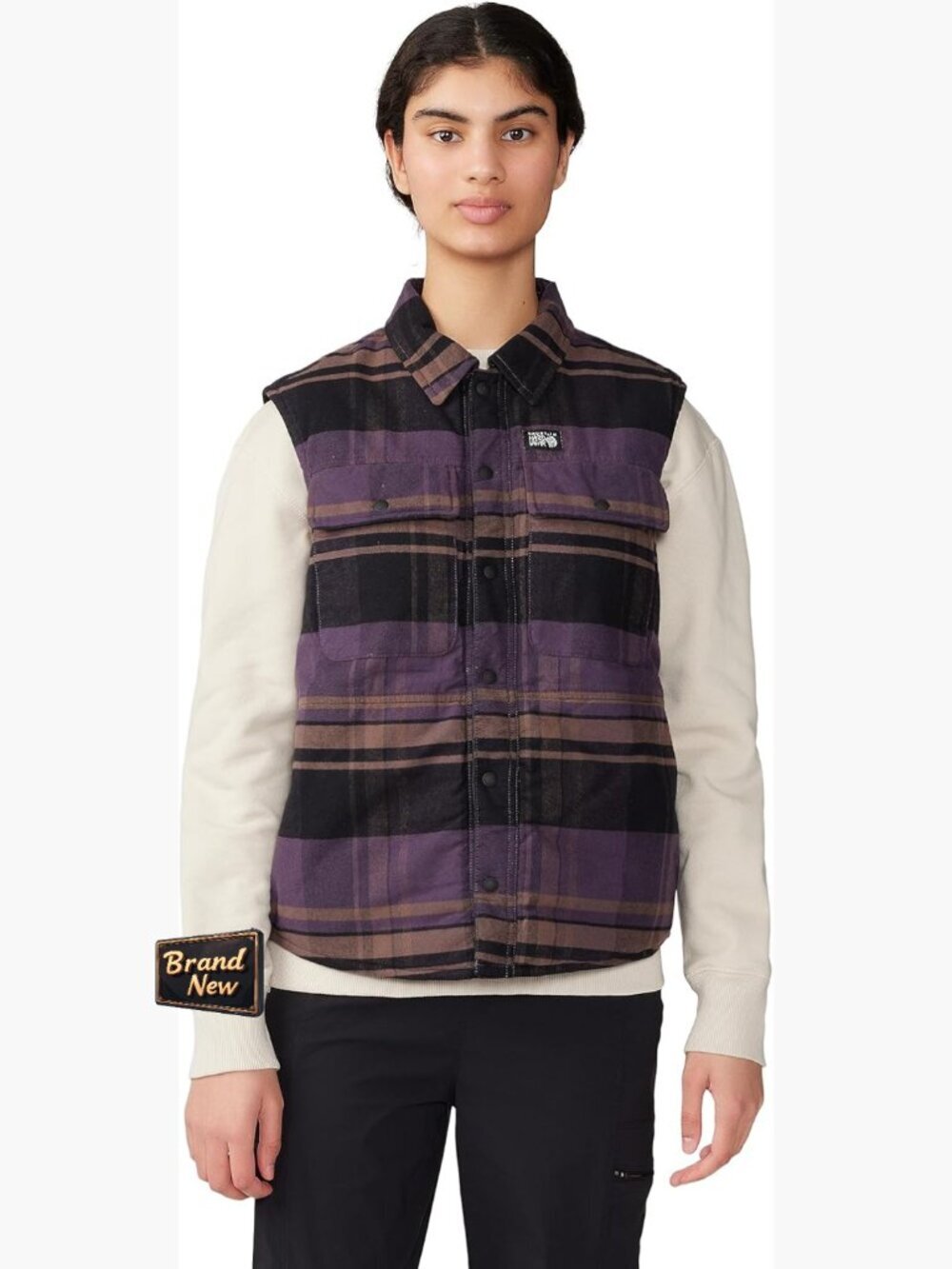 Insulated Flannel Vest with Snap Front, Cotton - Sleeveless